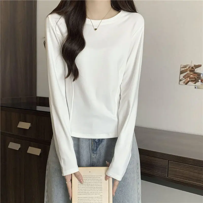 Arc Irregular Round Neck Bottoming American Long-Sleeved Women'S T-Shirt Inner Top 2024 Autumn And Winter New Clothes