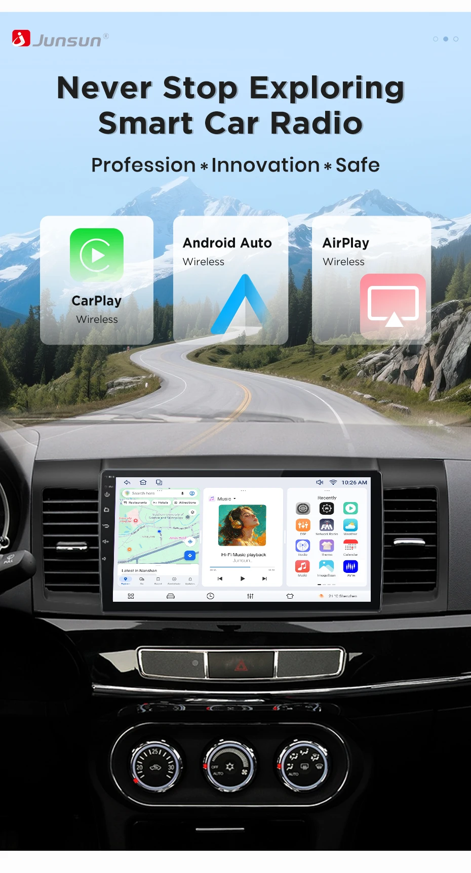 Junsun Wireless CarPlay Android Auto Autoradio für Mitsubishi Lancer 2007-2013 Auto-Intelligentes System DSP SWC RDS GPS FM BT – Detail 1