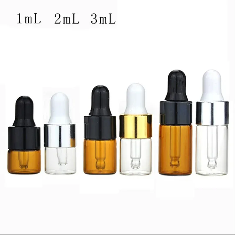 Refillable Bottles 10PCS Amber Clear Glass Essential Oil Containers with Glass Eye Dropper, 1/2/3 ML Capacity