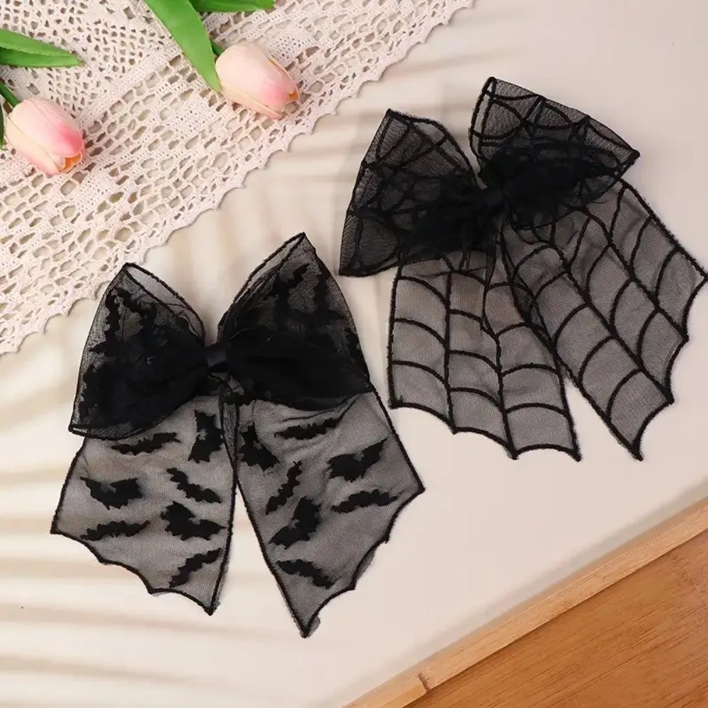 Portable Star Spider Web Hair Clip Spring Clip Lace Bat Head Veil Black Elegant Halloween Hairpin Wedding view 4