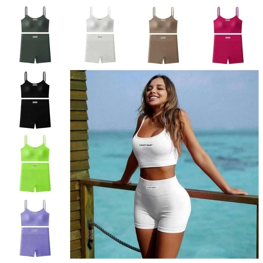 

Super Stretchy Women's Sports Clothing Set Sportswear Sleeveless Vest Underwear Shorts Pants Kit Slim Fit Solid Color