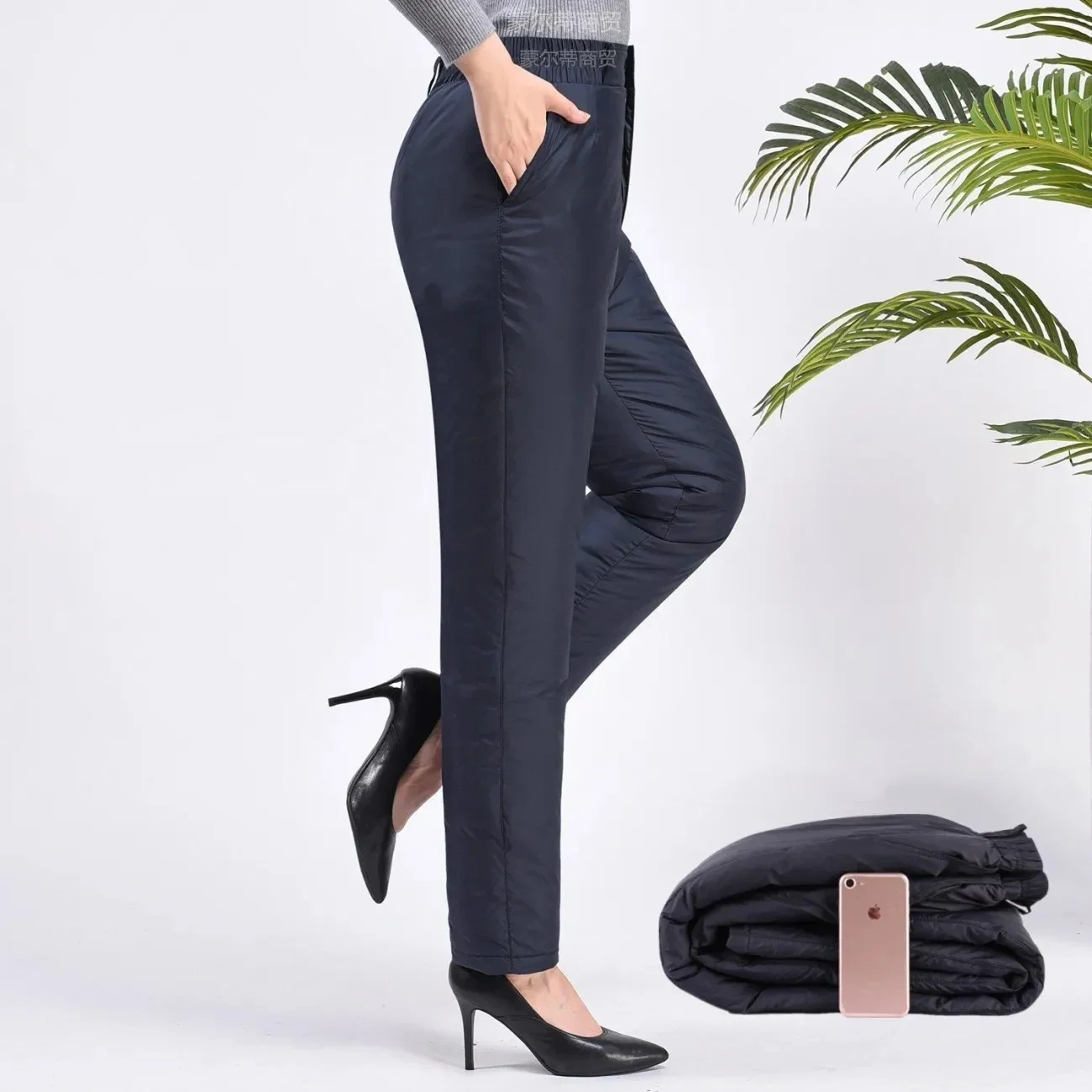 Snow Wear Black Down Cotton Pants Women Fashion Windproof Baggy Winter Pantalon Oversized6Xl High Waist Puffy Straight Spodnies