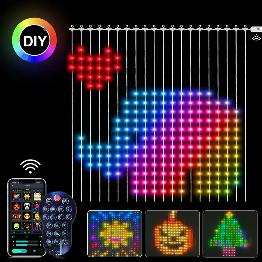 

Умная светодиодная RGB-Гирлянда-занавеска, управление через приложение, Рождественская гирлянда-занавеска, Сказочная фотография «сделай сам», витрина для свадебной вечеринки