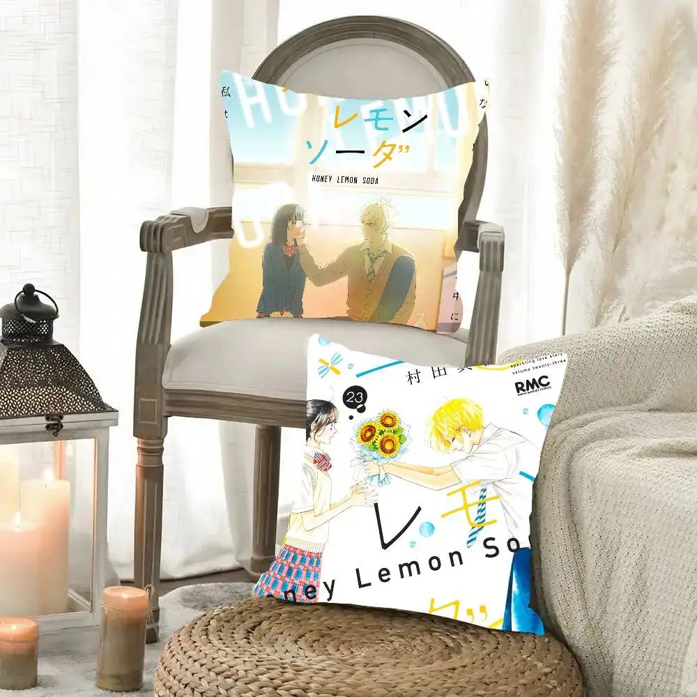 Honey L-Lemon Soda Anime Pillow Case Fashion Square Pillowcase Bedroom Sofa Room Ins Decoration Leisure