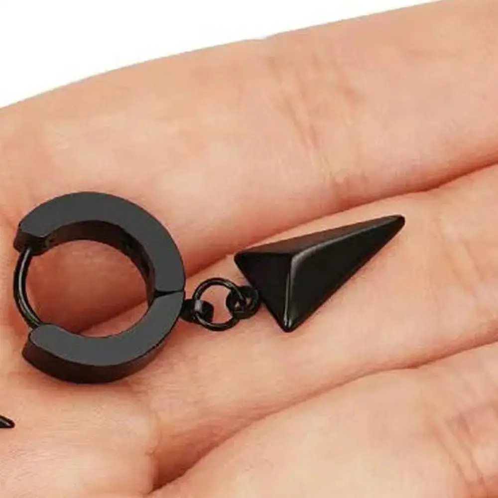 1/2/14Pcs Set Punk Clip On Hoop Earrings For Men Women Stainless Steel Non Piercing Magnetic Dangle Earring Black Hoop Jewelry view 6