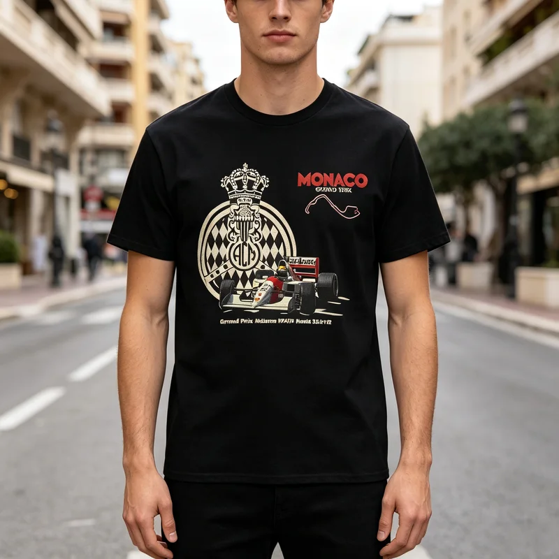 Monaco GP Racing T-Shirt - Formula Race Track Vintage Tee - Sports Car Fans Gift  Mens Casual Short Sleeve  harajuku oversized