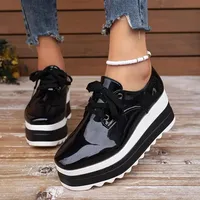 Women's Autumn/Winter2023 New Style Thick Bottom Sponge Cake Shoes High Heel Patent Leather Shoes with Deep Sole and Slanted Hee