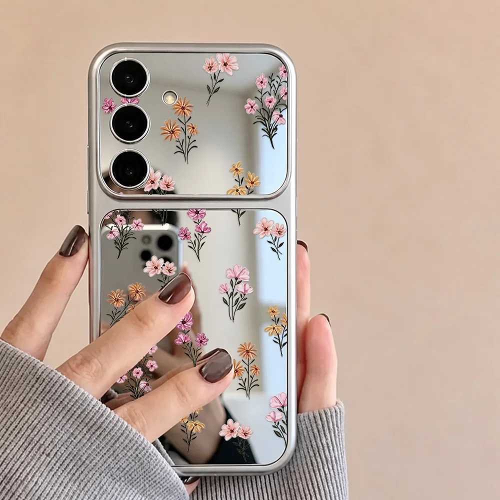 Flower Mirror Phone Case For Samsung S26 Ultra S25 S24 S23 S22 FE A17 A07 A37 A57 A56 A16 A55 A54 A53 A36 A26 A06 Cover Bumper