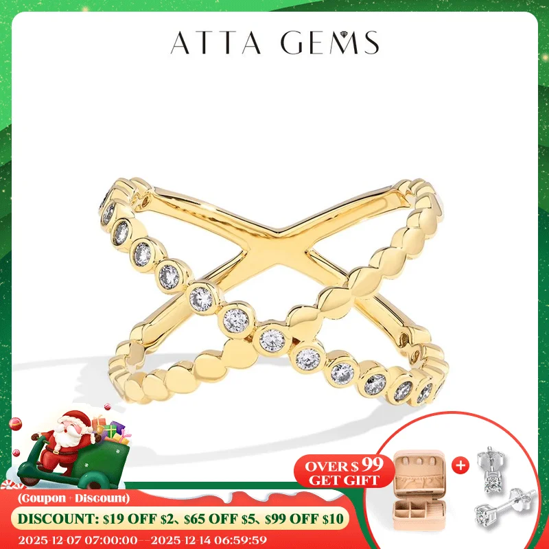 

ATTAGEMS Full Moissanite Rings For Women VVS1 Round Cut Diamond S925 Silver 18K Gold Plated Twining Engagement Fine Jewelry Gift