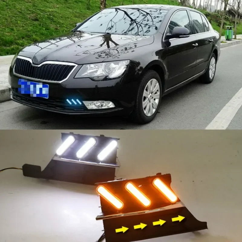 For Skoda Superb 2013-2015,Super Brightness Waterproof ABS Car DRL 12V LED Daytime Running Light With Fog Lamp Cover