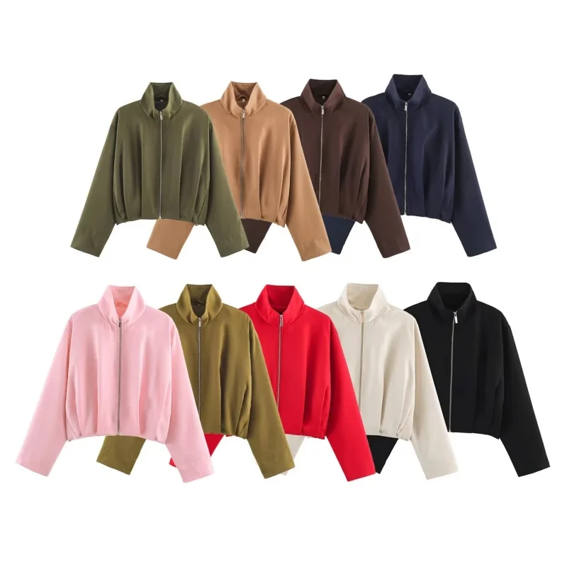 Women's Stand Collar Long Sleeve Pilot Jacket Casual Short Outerwear Autumn Winter Fashion Zipper Coat Female 2026 New