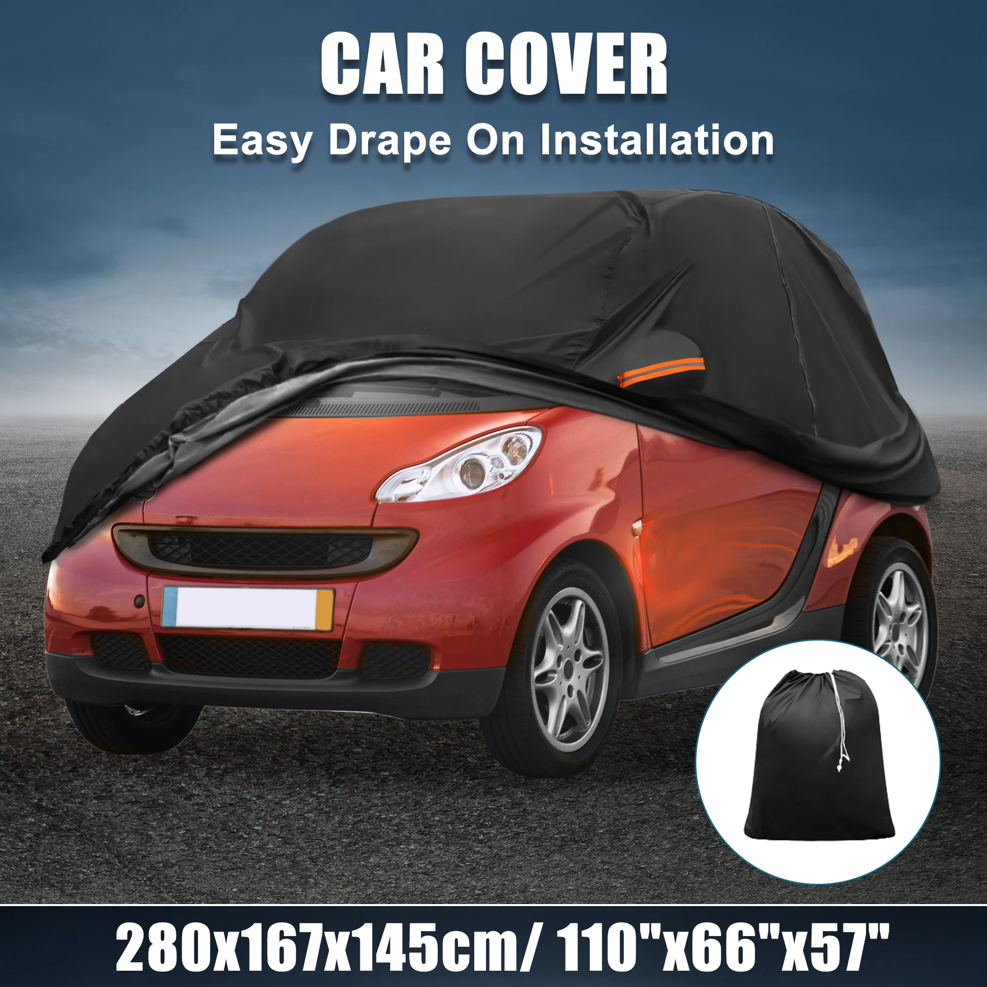 X Autohaux-cubierta de coche para Smart Fortwo 2007-2023 210D-PU Oxford, protección impermeable a prueba de viento con cremallera de puerta