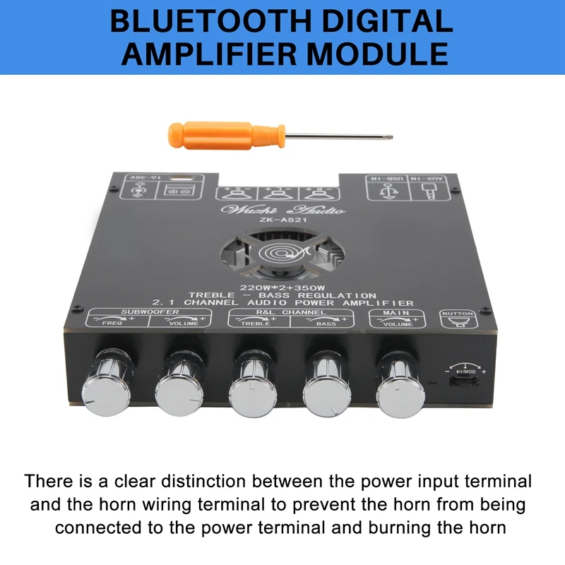 TPA3251D2 Bluetooth 5.0 2.1 Channel Power Audio Stereo Subwoofer Amplifier Board 220Wx2+350W TREBLE Low Tone AMP ZK-AS21