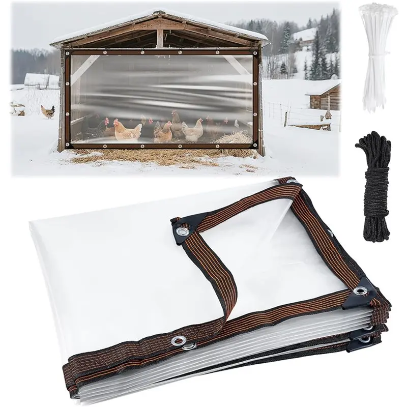 

AT43-For Winter Waterproof Chicken Coop Cover-6.6 X 13Ft Anti-Tear Run Tarp With Rope& Cable Tie, For Outdoor For Patio Covering