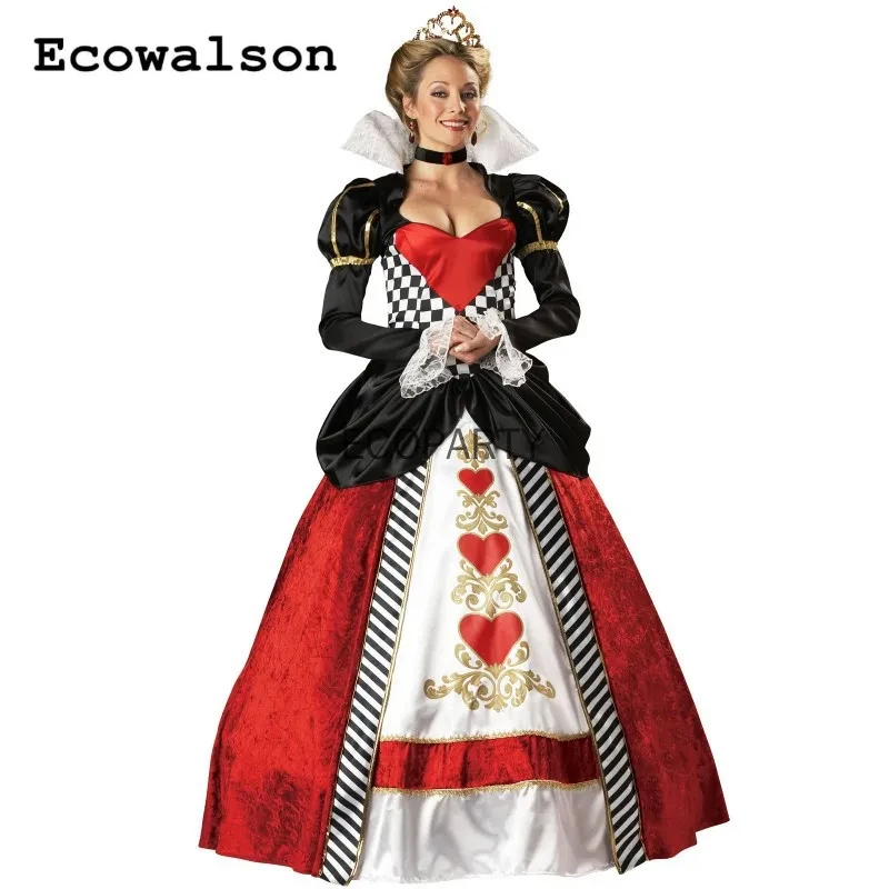 เครื่องแต่งกายวันฮาโลวีนผู้หญิง Alice Red Queen Costumse Evil Naughty Queen Of Heart Fantasia Party Cosplay Uniform