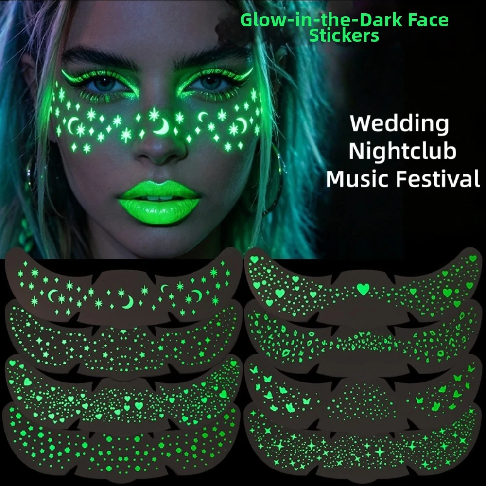 DIY Face Temporary Tattoo Sparkle Long Lasting Luminous Freckle Tattoo Convenient Star Heart Face Tattoo Sticker Make Up