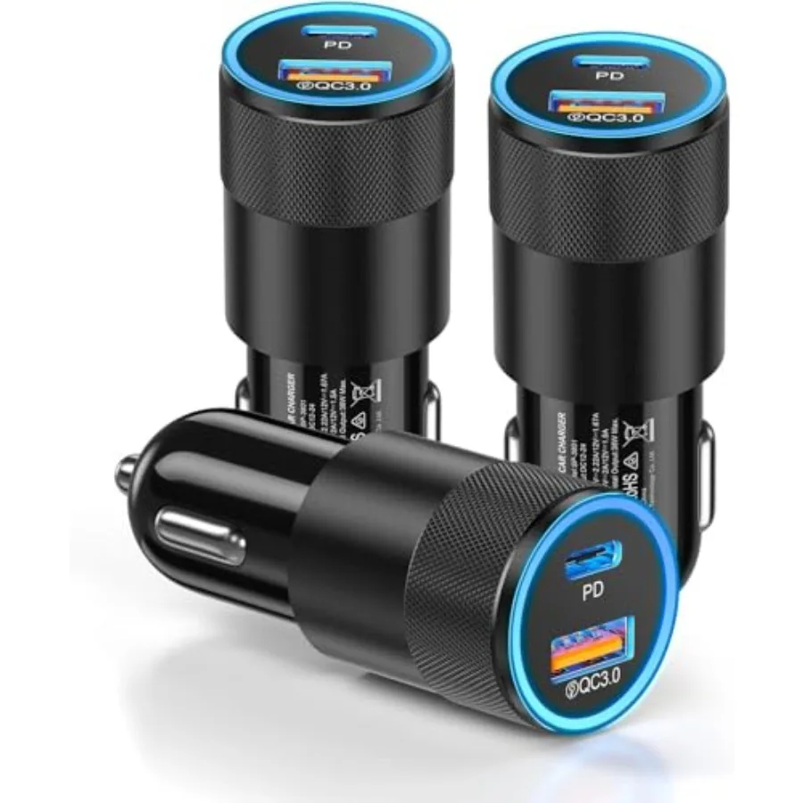 

Car Charger USB C, 38W Dual Port PD + QC 3.0 Car Charger Adapter Fast Charging Cigarette Lighter Adapter for iPhone 16 15 14 13