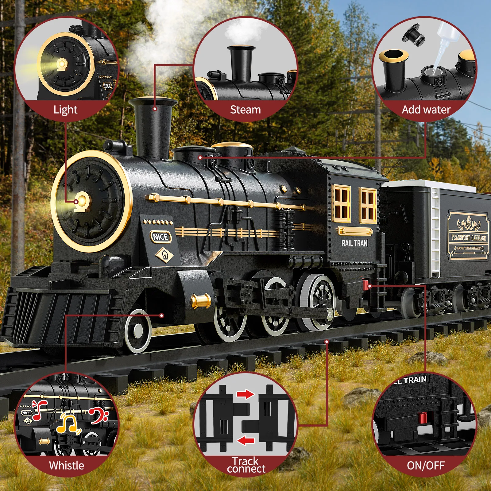 Electric Christmas Train Toy Set Car Railway Tracks Steam Locomotive Engine Diecast Model Educational Game Boy Toys for Children