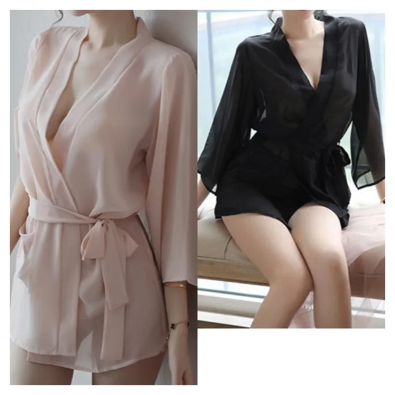 

Sexy Nightwear Women Bathrobe Woman Shower Sleepwear Homewear Ladies Balck Solid Color Lace Temperament Nightgown Pajamas Dress