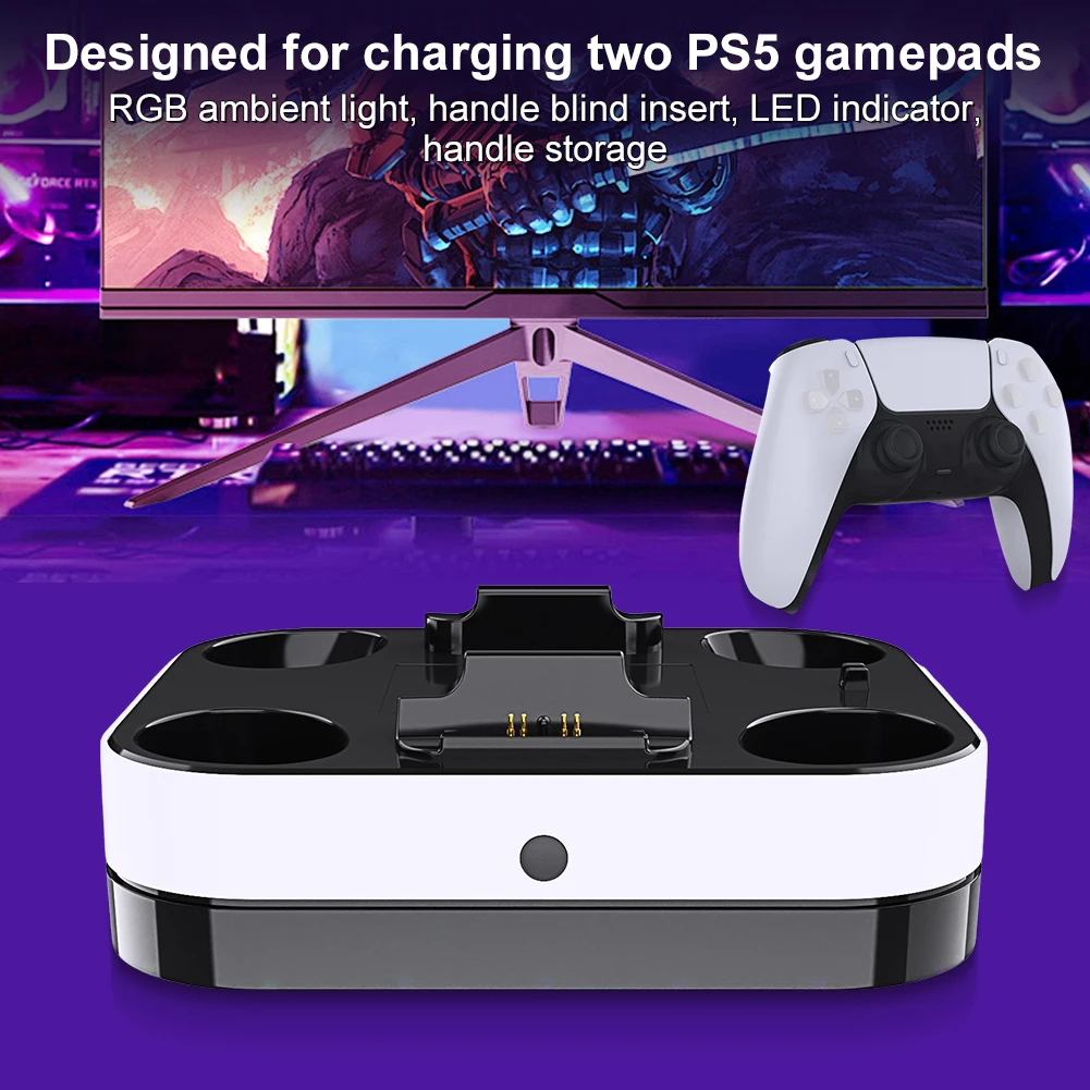 For PS5 Charger Station Dock RGB Backlight Dual Controller Fast Charging Cradle Dock for PlayStation 5 Wireless Gaming Accessory