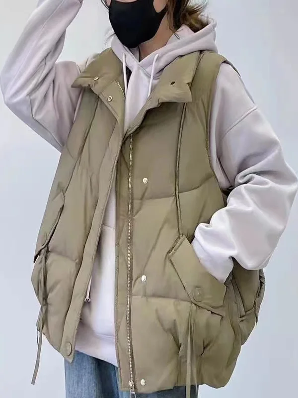 

Женский свободный крой, хлопковый жилет на пуху, осень-зима, новый корейский Sle для поездок на работу, с застежкой-молнией, чистый цвет