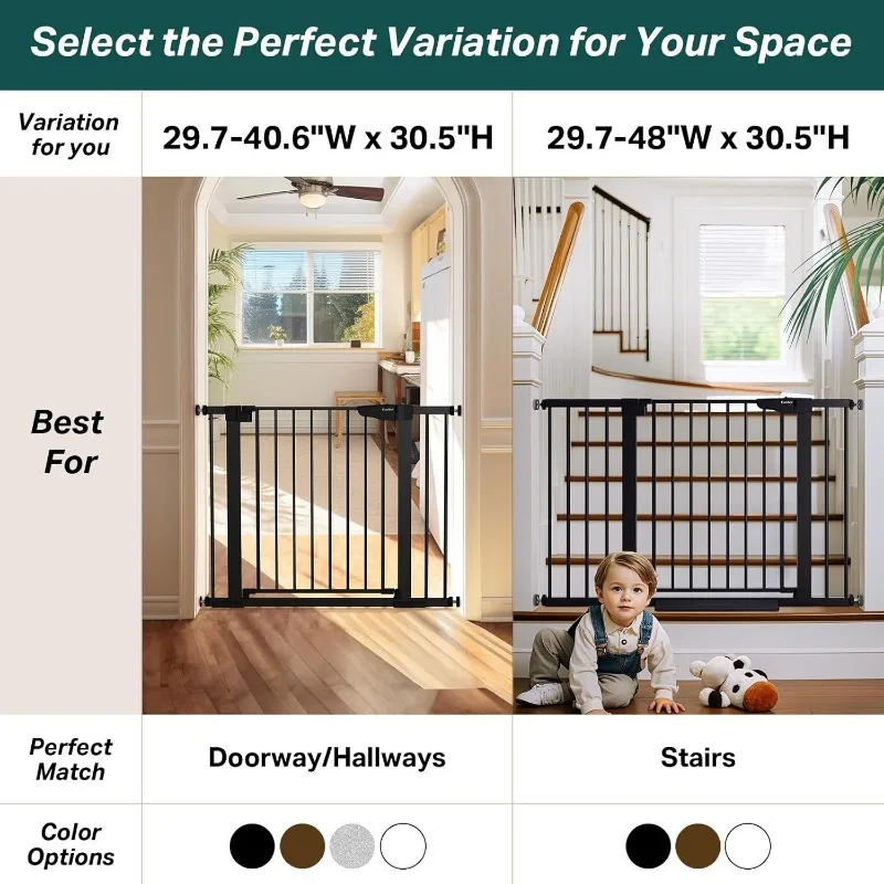 29.7-40.6 Inch Stair Baby Gate, Mom's Choice Award Winner - Doorway Dog Gate, Pressure Mounted Self-Closing Pet Gate