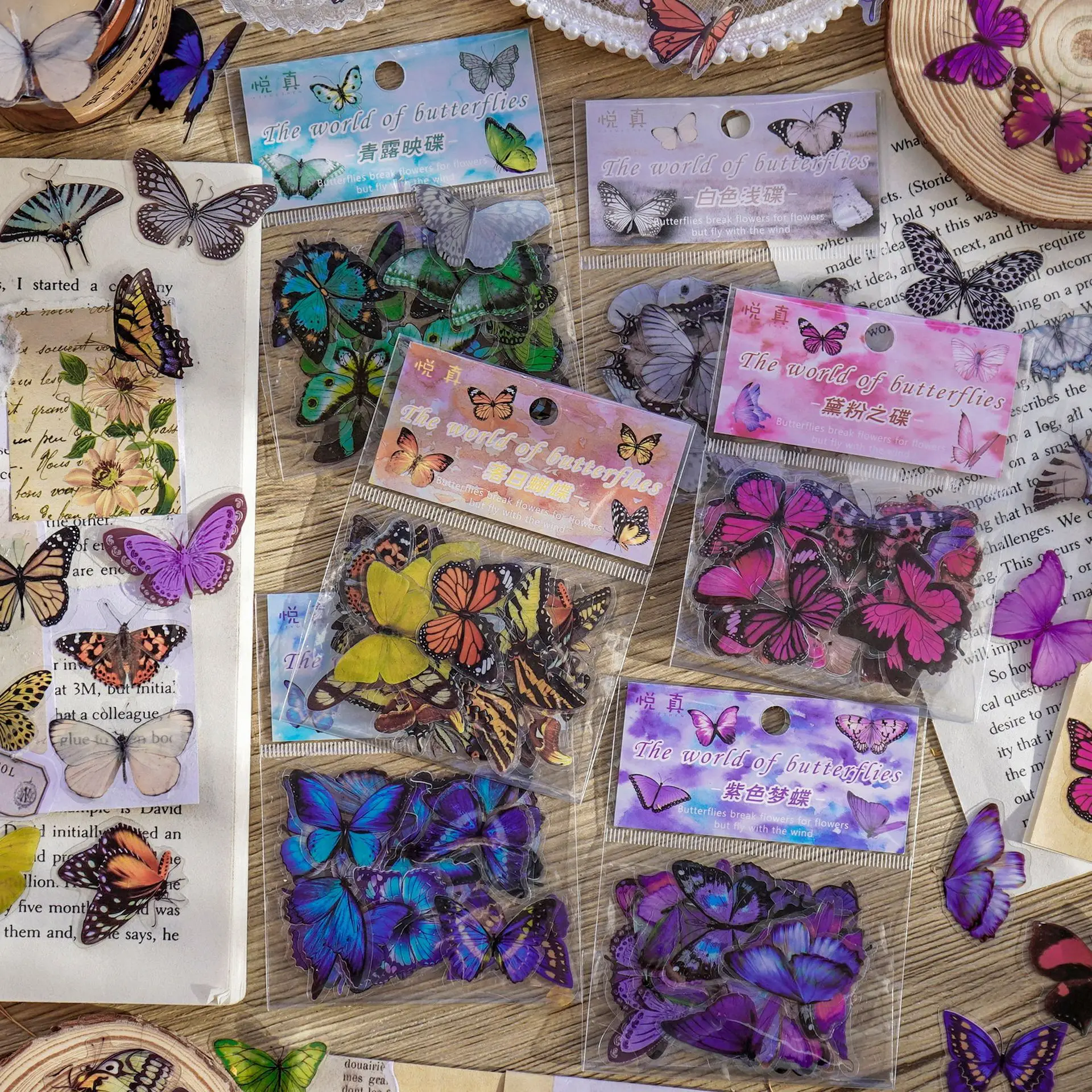 40 pcs/set Vivid Butterfly Garden PET Waterproof Stickers Scrapbooking Diy Journaling Stationery Diary Sticker Aesthetic Cup