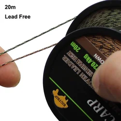 20m Carp Fishing Lead Free Woven Leaders Camo Green Brown 35lb/45lb Hook Link Leadcore Fishing Line Hair Rig