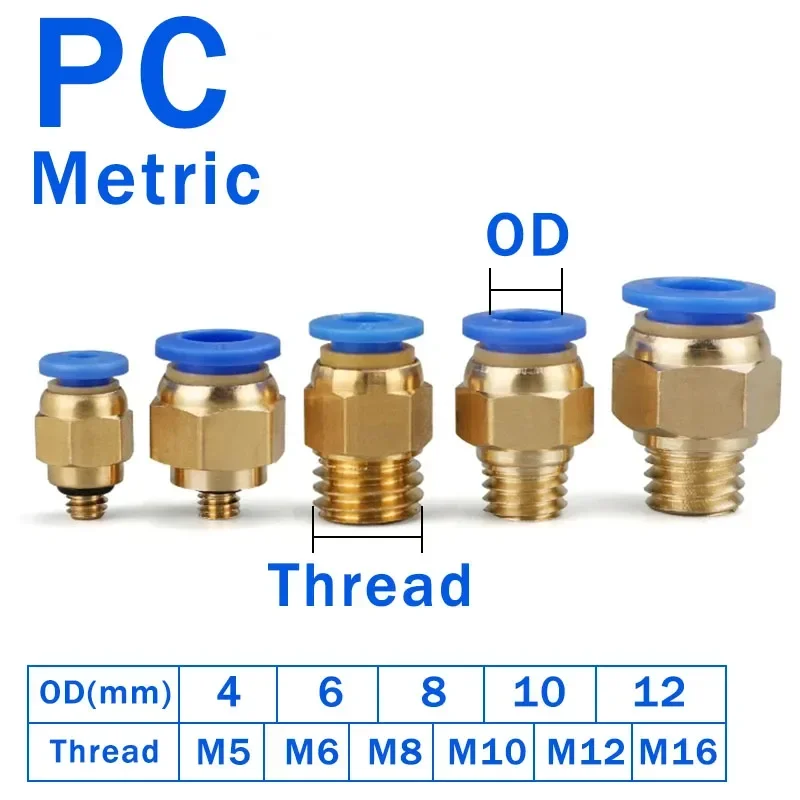 Conectores de aire rápidos de ajuste neumático, piezas M8, M10, M12, M14, M16, M20, rosca macho métrica, tubo de aire, 10/50/100 M5 Uds.