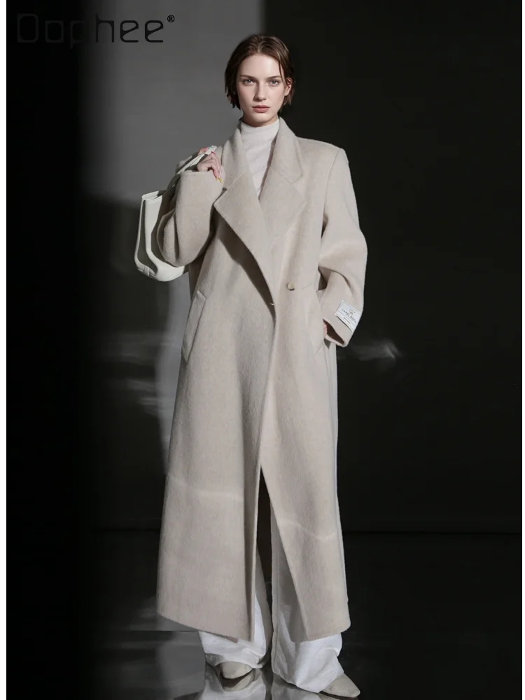 เสื้อโค้ทขนสัตว์สไตล์คลาสสิกแบบกระดุมเดียวสำหรับผู้หญิง เสื้อโค้ทขนสัตว์สองด้าน ความยาวปานกลาง แฟชั่นฤดูหนาวสำหรับเดินทาง เสื้อโค้ทระดับไฮเอนด์