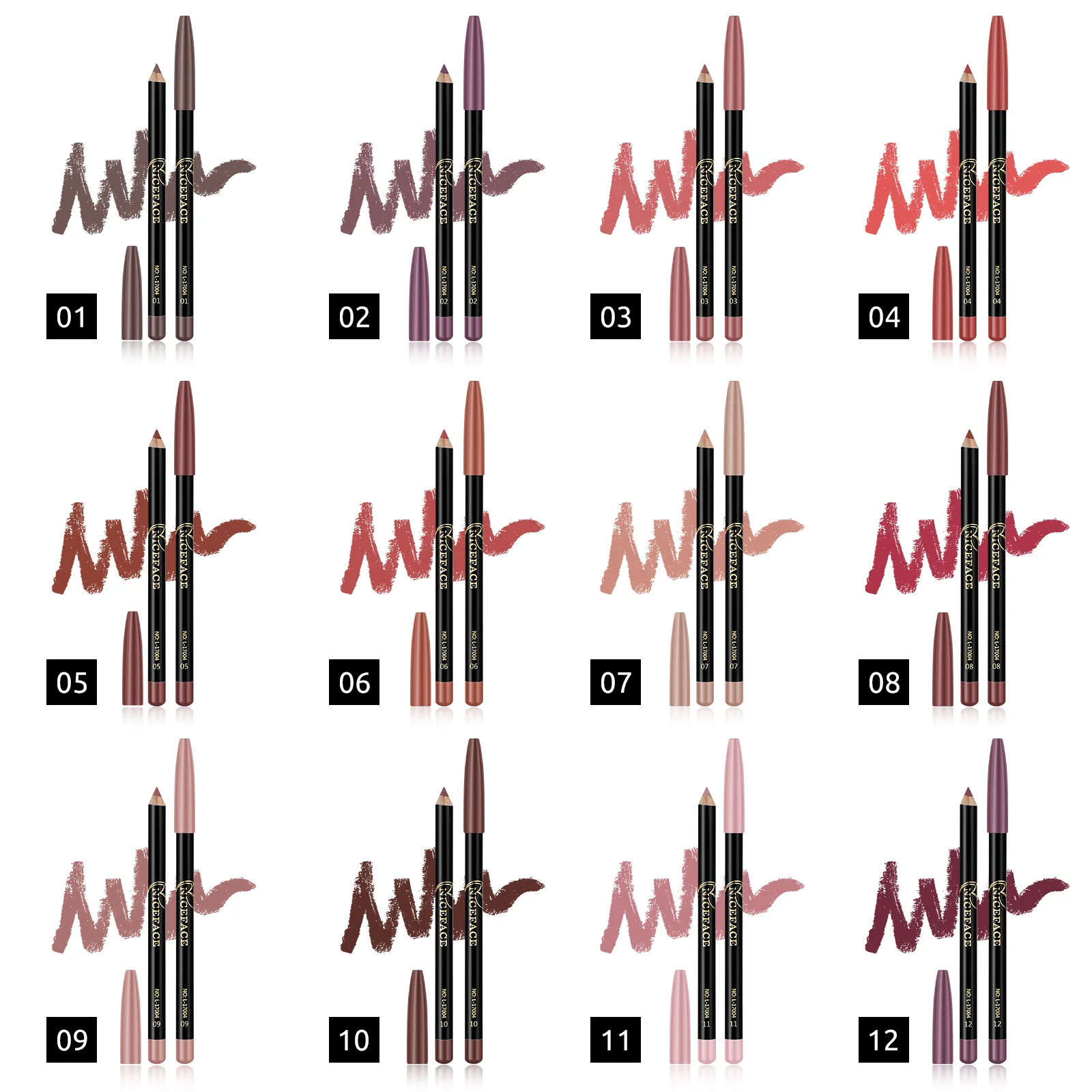 Matte Lip Liner Pencil Set, presente maquiagem, 12 cores, 2 em 1, 12pcs