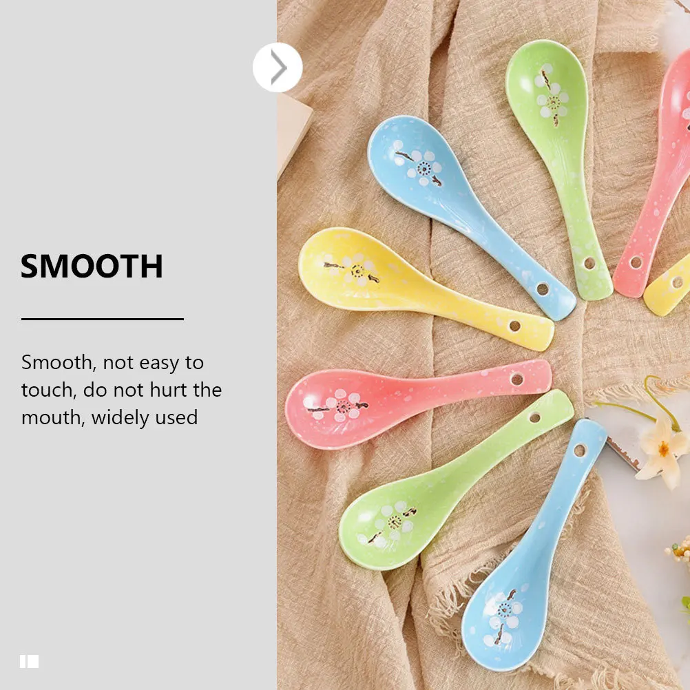 

4Pcs Ceramic Plum Blossom Soup Spoons Retro Style Mixed Color Restaurant Kitchen Eating Spoon Soup Spoons Kitchen Spoon