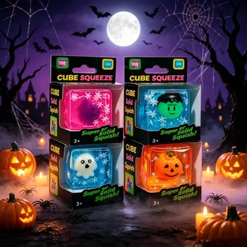 2026 New Luminous Halloween Spooky Squishy Cubes, Cartoon Characters Soft Squeeze ASMR Decompression Party Favor Gifts 1