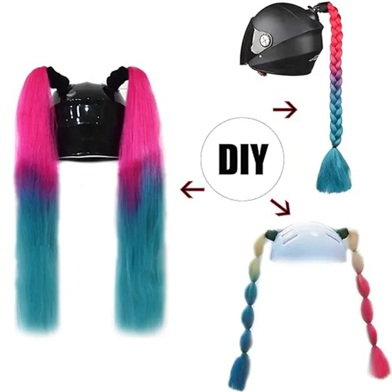 1 Pair Punk Style Motorcycle Helmet Dreadlocks famels Helmet Dreadlocks Ponytail Braid Motocross Bicycle Helmets red Hair Decor