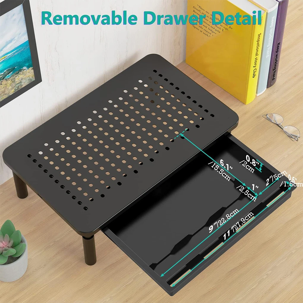 Support de rangement pour moniteur d'ordinateur, avec tiroir, support de Dissipation thermique pour ordinateur portable, bureau, maison, bureau, organisateur de clavier