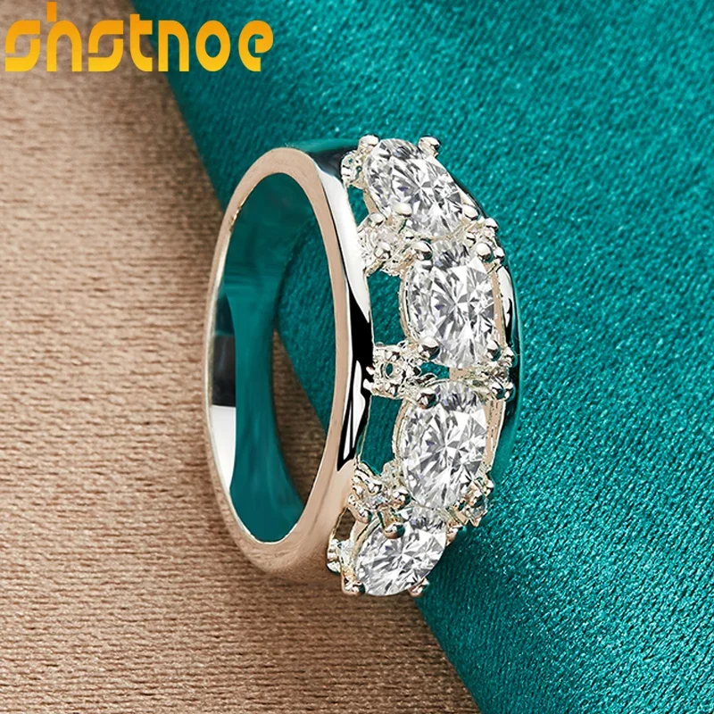 Anillo de Plata de Ley 925 SHSTONE, anillos huecos de circonita AAA para mujer, joyería de moda de boda de alta calidad, regalos de fiesta de cumpleaños