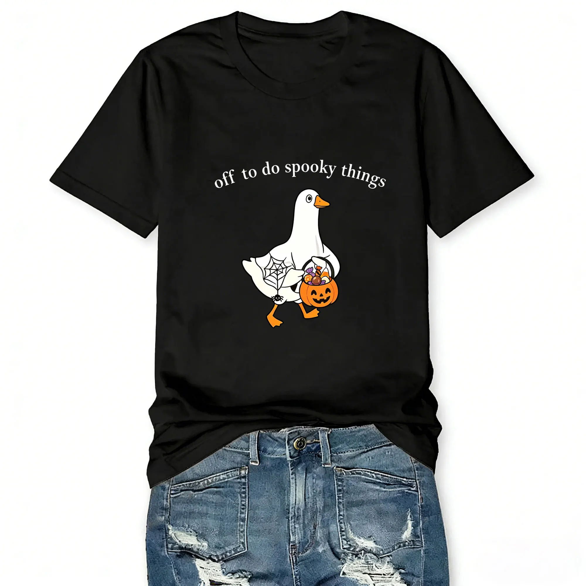 Off To Do Spooky Things Halloween T Shirt Funny Halloween Graphic Tee Women Casual Short Sleeve Tops For Halloween Party