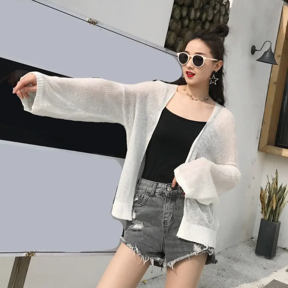 

Sweet See Through Hollow Crochet Cardigan Thin Loose Knitted Crochet Top Shawl Beach Wear Sun Protection Top Streetwear