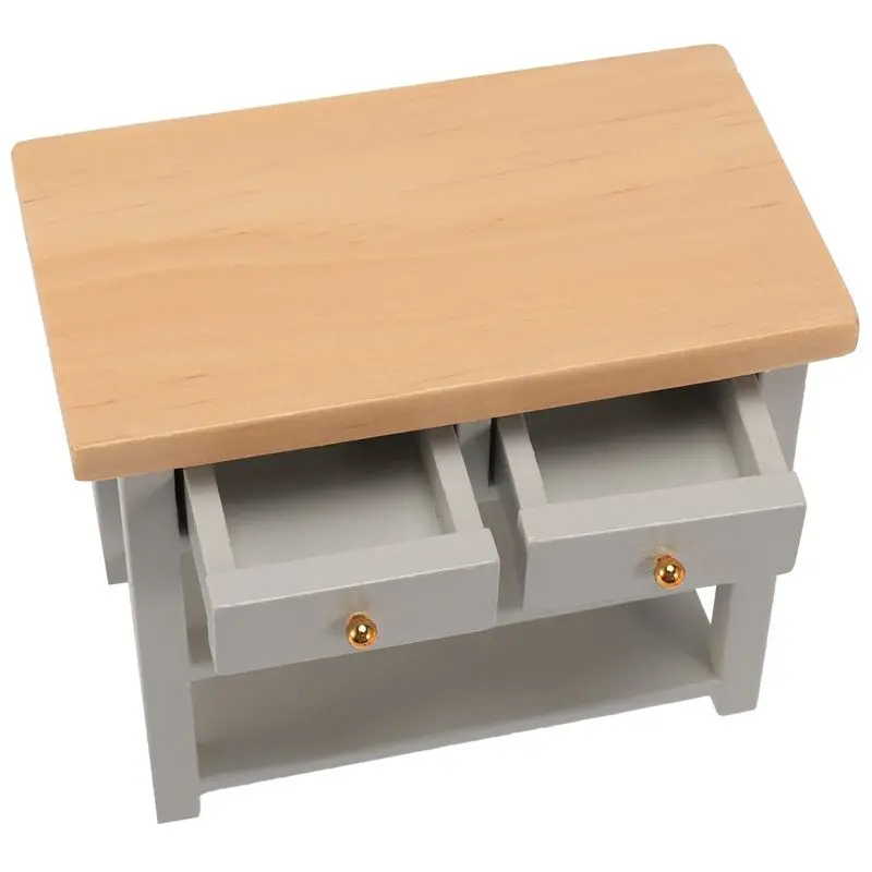 【NEW B63C】 1/12 DollHouse Furniture Miniature Wooden Console Table Cabinet Kitchen Room Sideboard Bathroom Shelf Grey