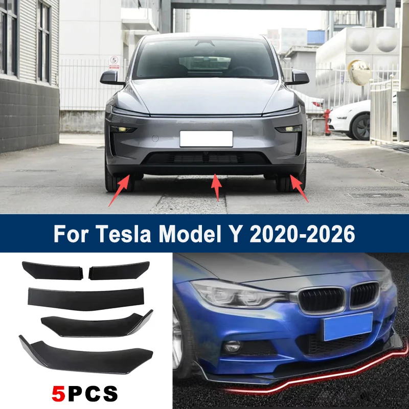 

Adjustable 5Pcs Sectional Front Spoiler Lip For Tesla Model Y 2020-2026 Front Bumper Splitter Car Exterior Sport Body Kit
