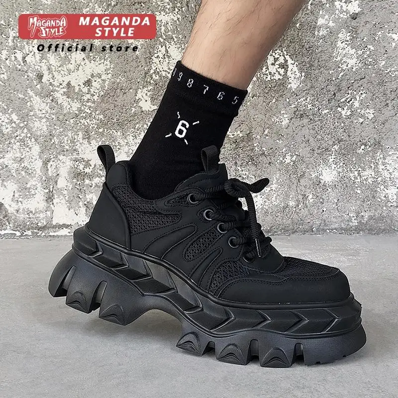 

Summer Net Dad Shoes Men's Sponge Cake Shoes Thick Bottom Height Increase 7CM Sports Breathable Functional Wind Casual Shoes