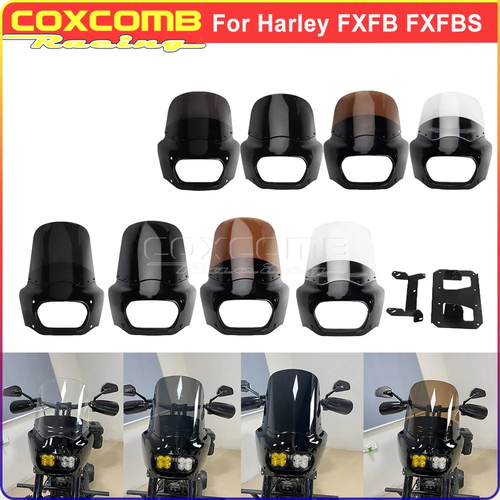 

ABS Fairing Motorcycle Wind Deflector Screen Head Light Front Cowl Mask Cover Bracket Holder Mount For Harley FXFB FXFBS 2018-24