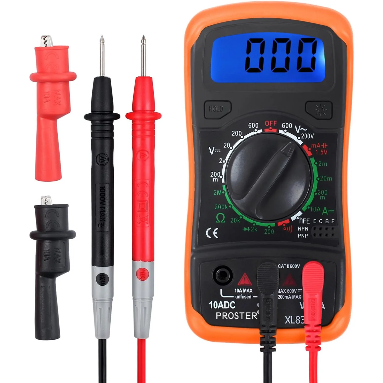 Digital LCD Multimeter with Alligator Clip AC DC Voltmeter Ammeter OHM Circuit Checker Tester Buzzer with Data Hold Function