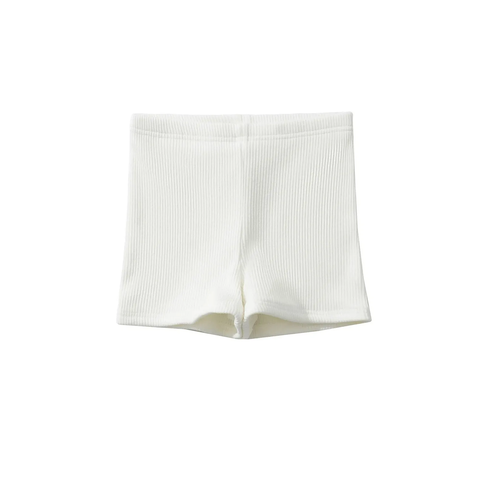 

Американские двухслойные защитные шорты в повседневном стиле для девочек с высокой талией, летние облегающие шорты в вертикальную рубчик, облегающие бедра, 8F1Q