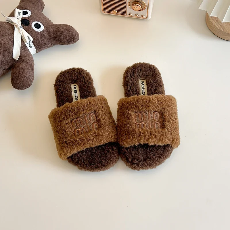 Herfst Kinderen Platform Slippers Nieuwe Indoor Warm Houden Plus Fluwelen Platte Slippers voor Meisje Casual Schoenen Antislip Kinderschoenen