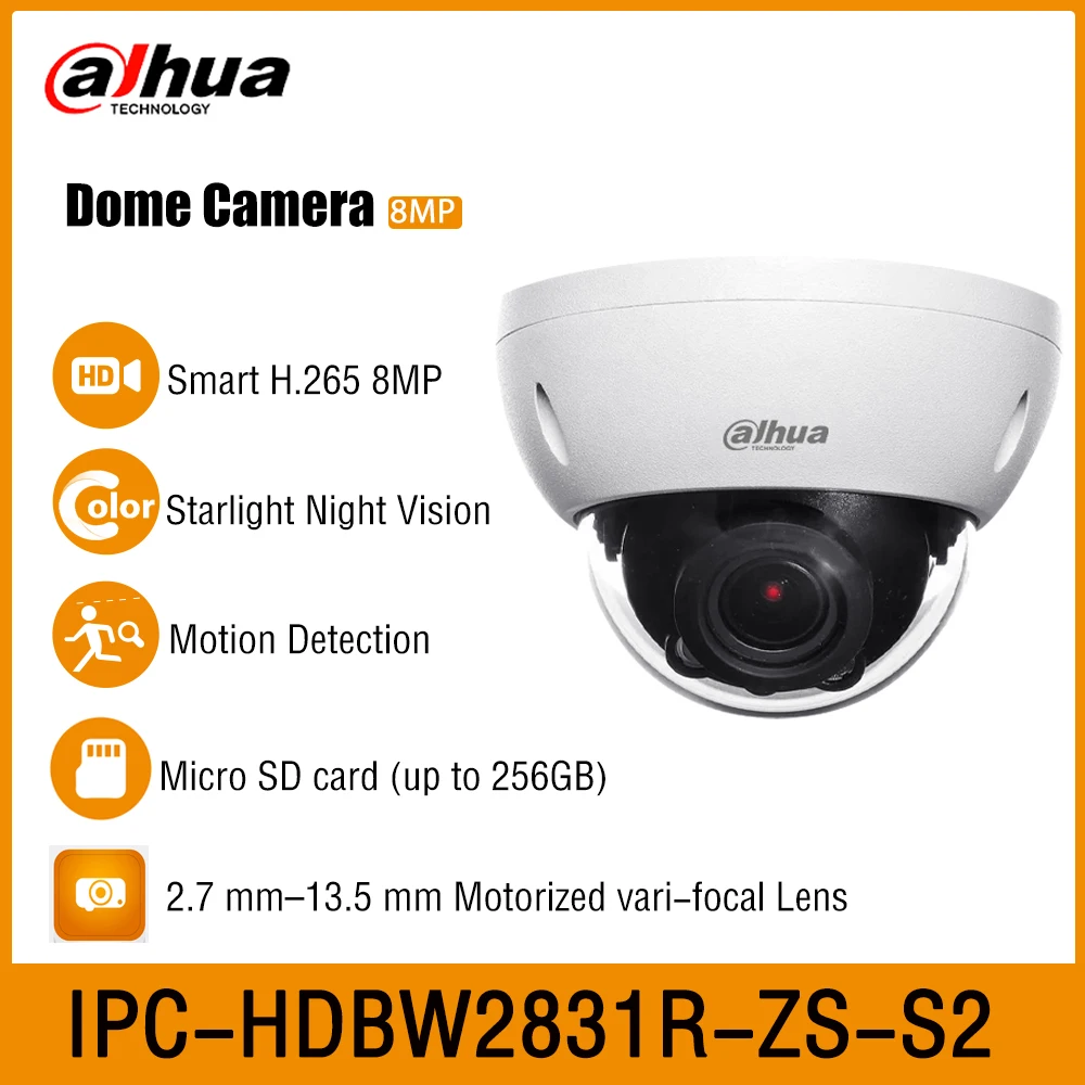 

Dahua IPC-HDBW2431R-ZS-S2 4MP IPC-HDBW2831R-ZS-S2 4K 8MP 2.7-13.5MM Motorized Vari-focal IR 40m Dome Network Security PoE Camera