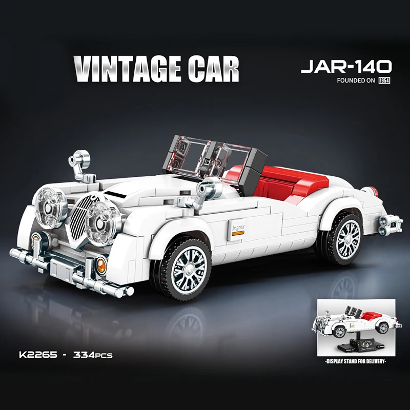 บล็อกตัวต่อรถคลาสสิกวินเทจพร้อมขาตั้งโชว์ DIY ประกอบของเล่นสะสมยานพาหนะสำหรับของขวัญวันเกิดเด็กชาย