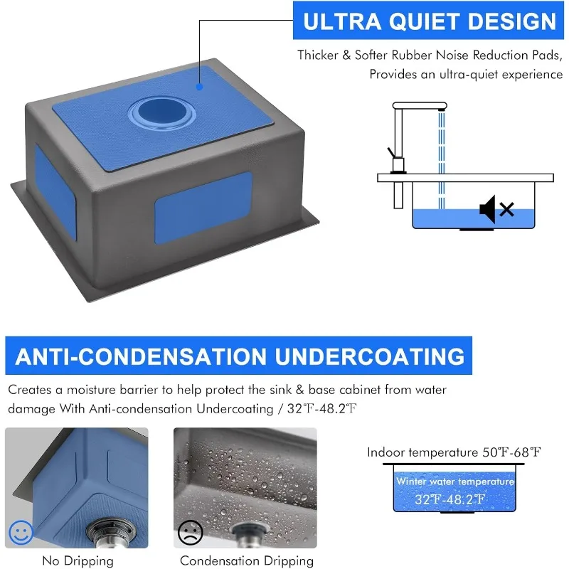 MENATT 24-дюймовая кухонная мойка под креплением, кухонная мойка ручной работы из нержавеющей стали SUS304 с ситом для раковины, 24 x 18 x 9 дюймов