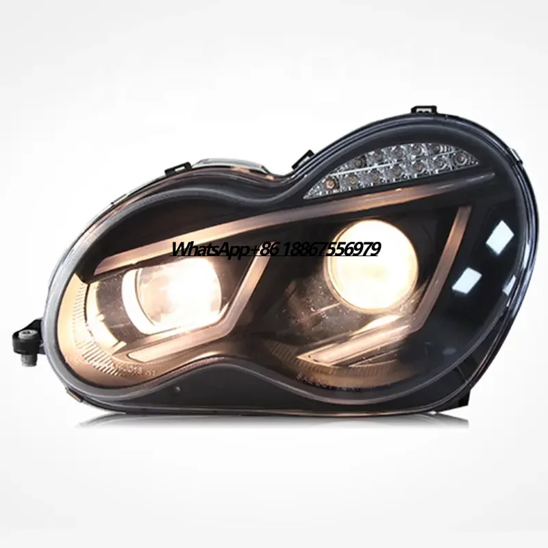 

For Benz 2000-2007 Year W203 C63 C200 C230 C280 C300 LED Angel Eyes LED Car Head Lights Black Housing JY