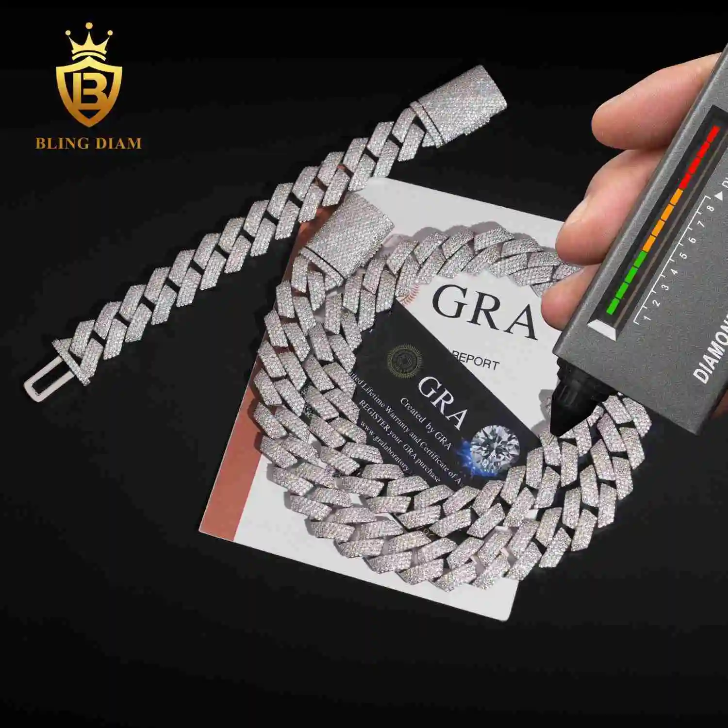 

GRA Certified Classic 18mm 4 Rows Miami Hip Hop Jewelry VVS Moissanite Jewelry Necklace Cuban Link Chain for Men